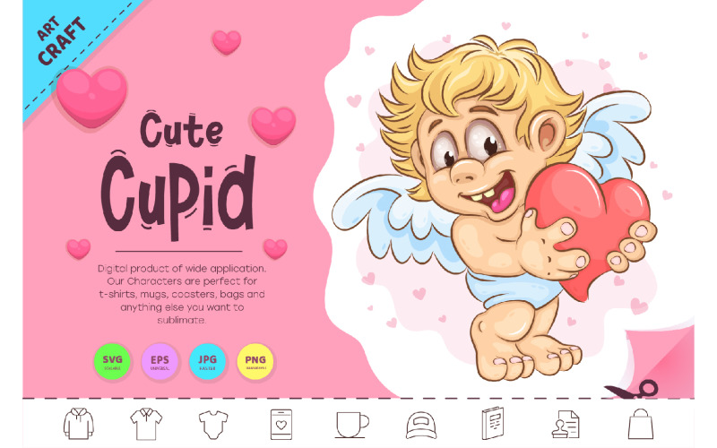 Cute Cartoon Cupid. Clipart Vector Graphic