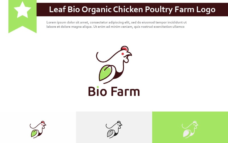 Leaf Bio Organic Chicken Poultry Animal Farm Logo Logo Template