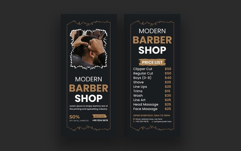 Salon Barbershop Rack Card or Dl Flyer Bundle Corporate Identity