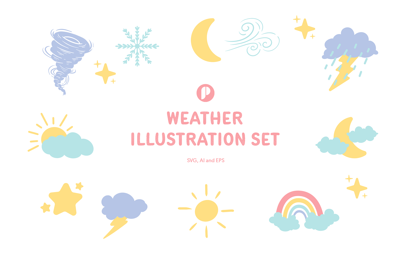 Soft pastel and playful weather illustration set
