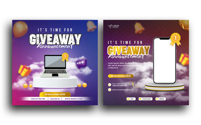 Give away contest Instagram post template Social Media