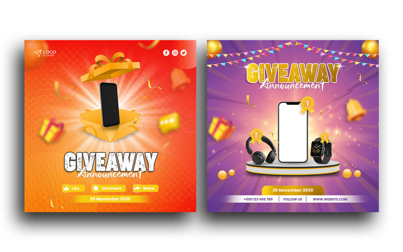 Give Away Contest social media post Banner template Social Media