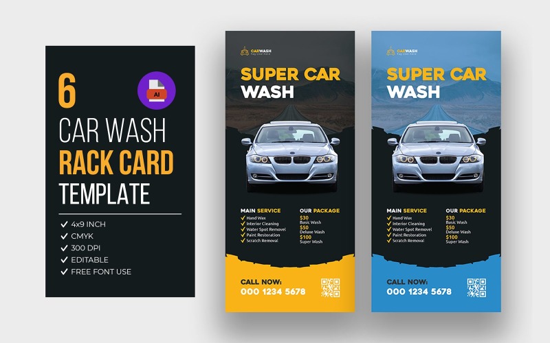 Modern Car Wash Rack Card Bundle Corporate Identity