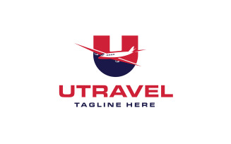 Initial Letter U with Plane or Travel Logo Design Vector