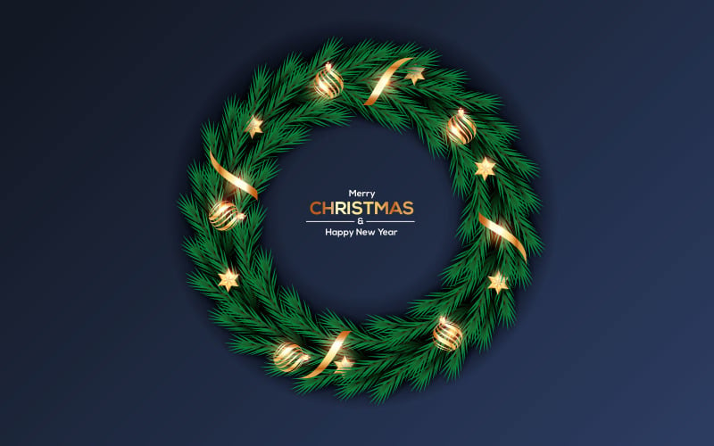 Best christmas wishes wreath with decorated holiday wreath flat vector illustration concept Illustration