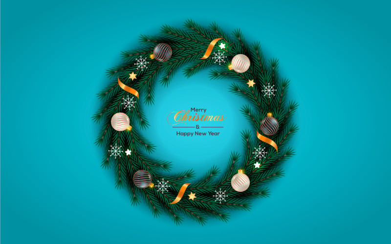 Best christmas wishes wreath with decorated holiday wreath flat vector illustration style Illustration