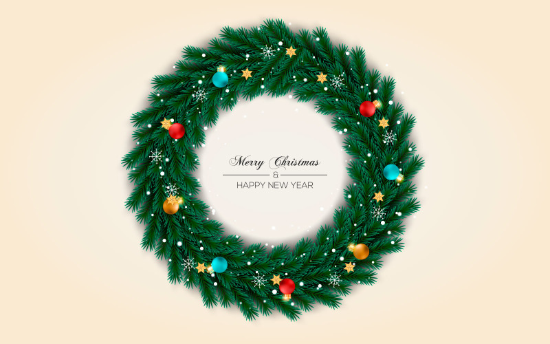 Best christmas wishes wreath with decorated holiday wreath flat vector illustration Illustration
