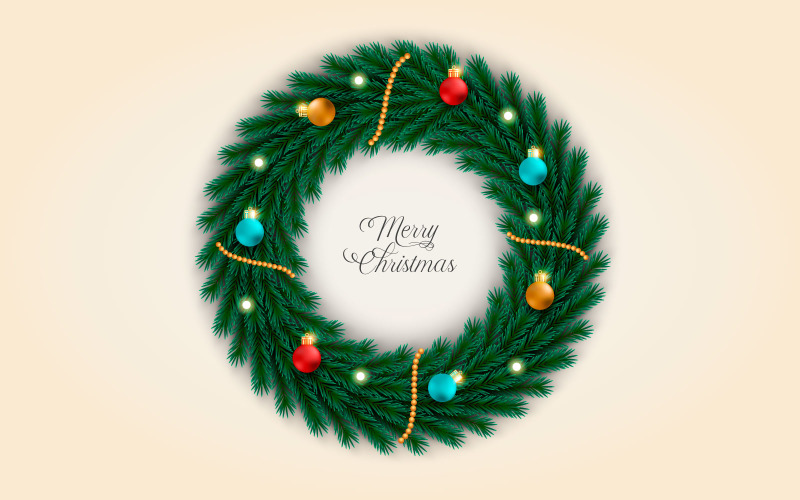 Best christmas wishes wreath with decorated holiday wreath flat vector Illustration