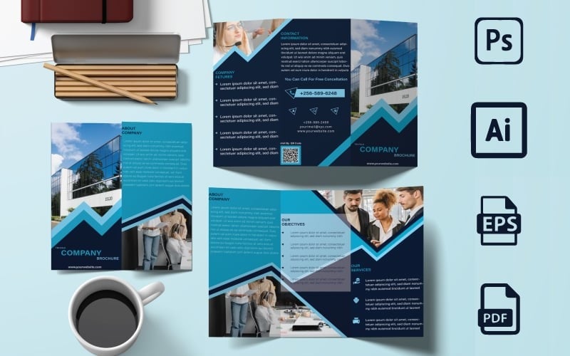 Blue Corporate Trifold Brochure Template - Trifold Brochure Corporate Identity