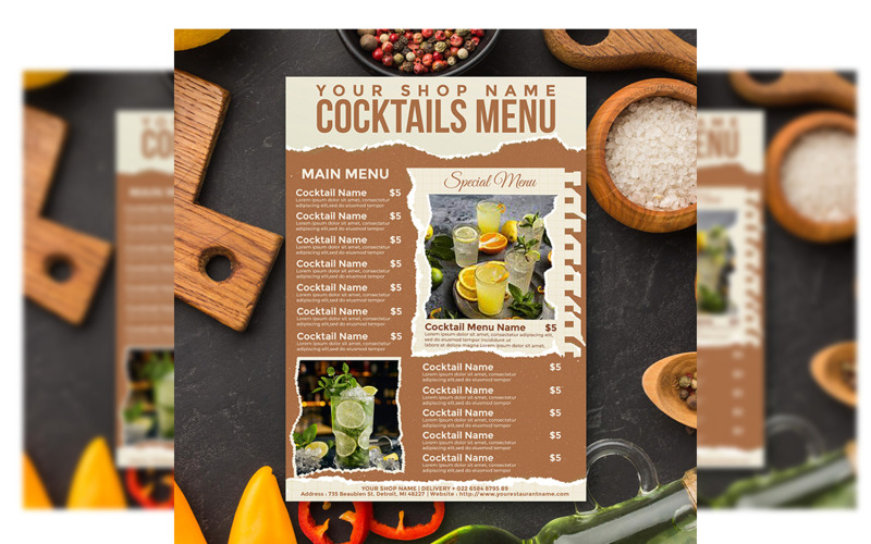 Vintage cocktails menu Template Corporate Identity