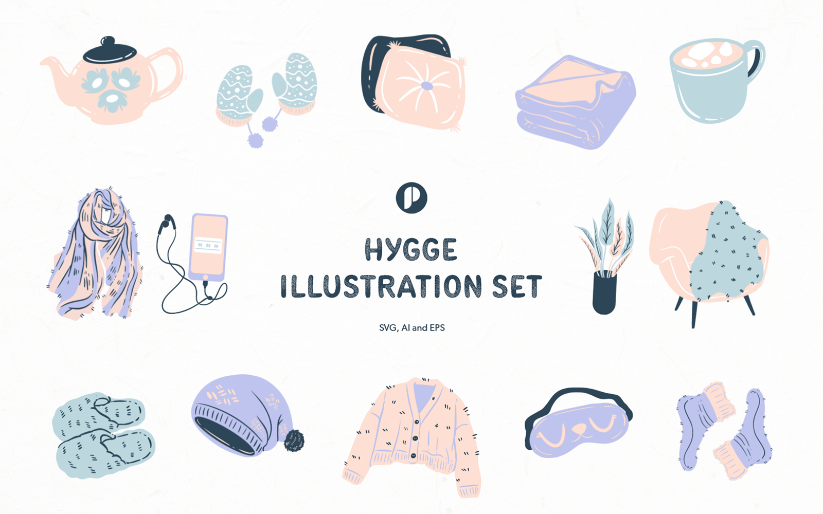 Breezy and cozy hygge illustration set
