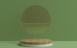 Circular wooden podium with transparent glass circle