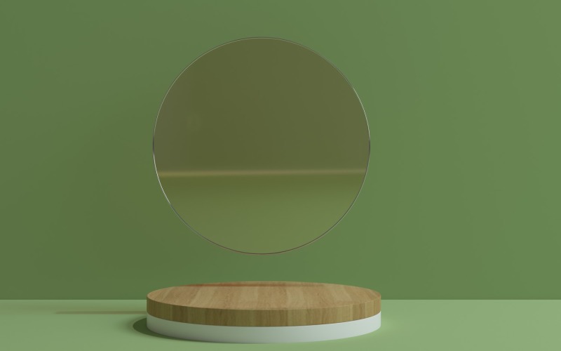 Circular wooden podium with transparent glass circle Product Mockup