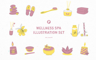 Dusty pink yellow wellness spa illustration set