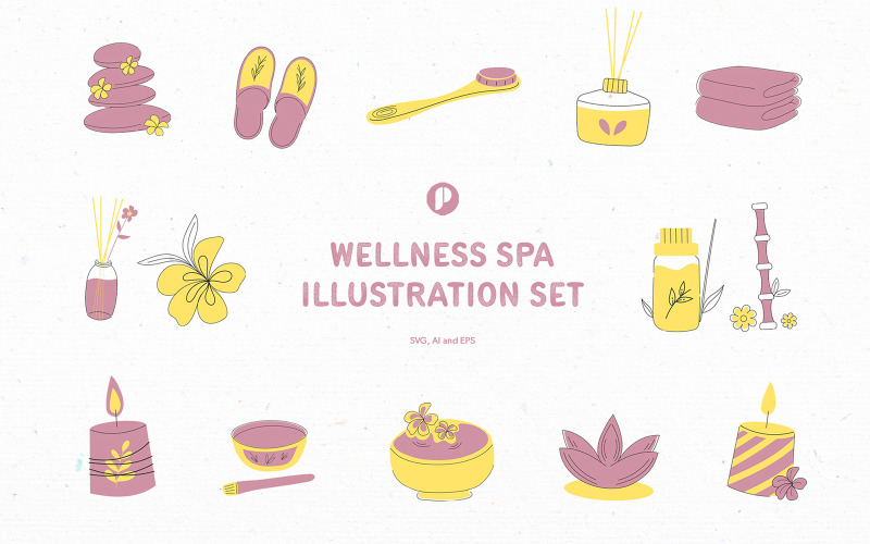 Dusty pink yellow wellness spa illustration set Illustration