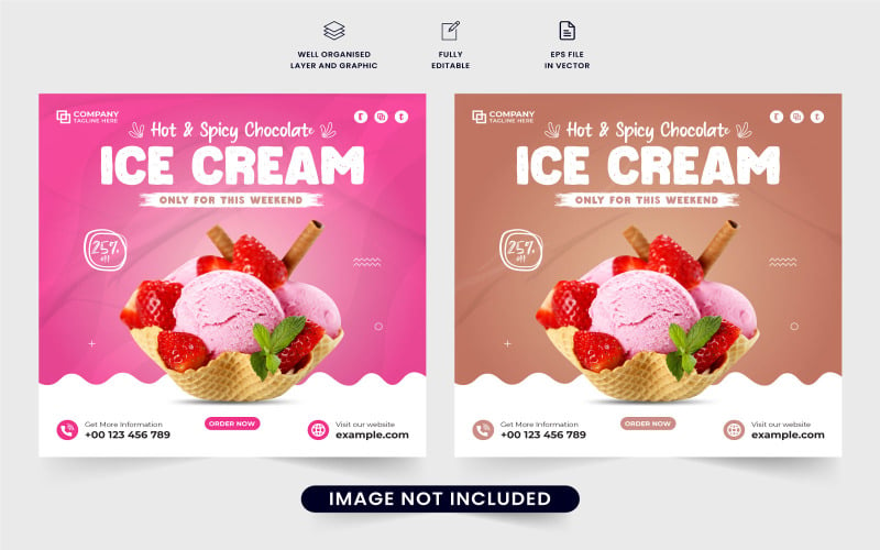 Ice cream web banner template vector Social Media
