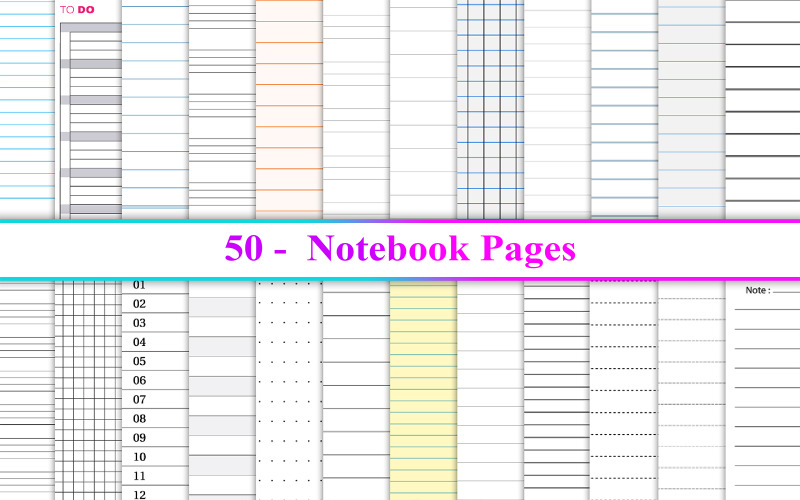 Notebook Pages for Low Content KDP Interior, Notebook Page Background