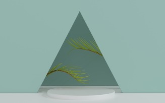 Product presentation podium with triangular arch and leaves