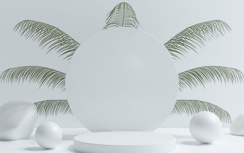 Round podium & Stage Design with monstera plant Product Mockup