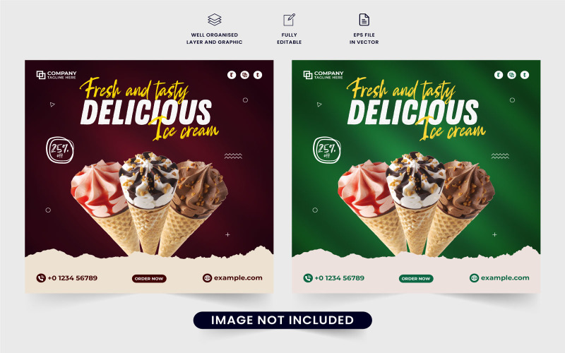 Tasty ice cream poster template vector Social Media