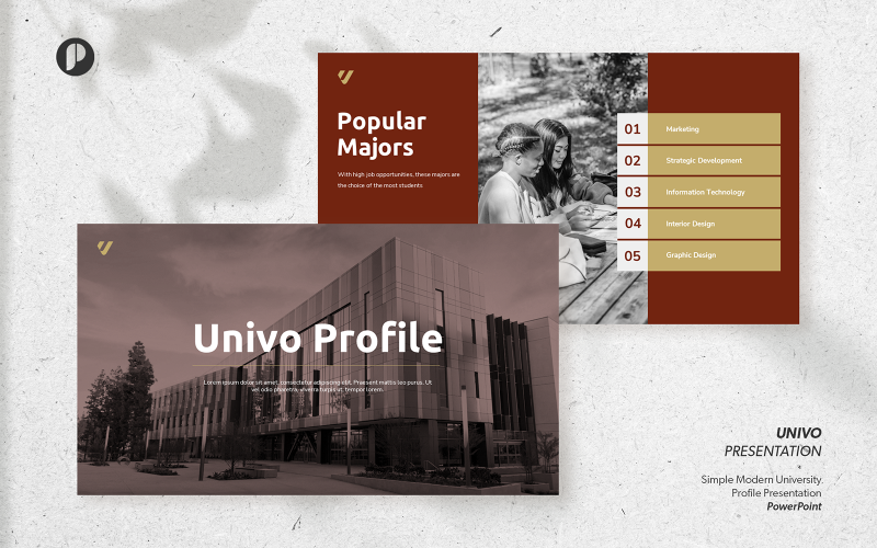 Univo – classy red simple modern university profile presentation PowerPoint Template