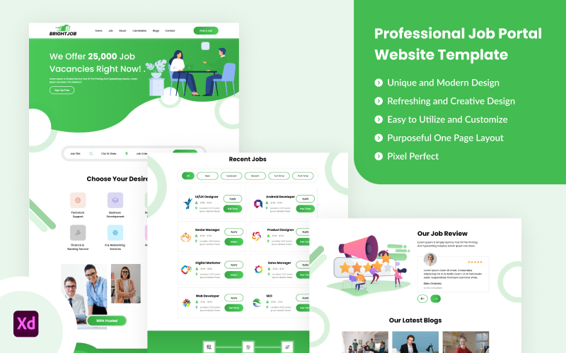 Brightjob - Professional Job Portal XD Landing Template UI Element