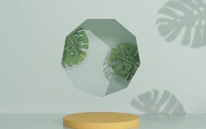 Product podium & Stage Design with monstera plant Product Mockup
