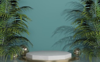 White podium in tropical forest for product presentation
