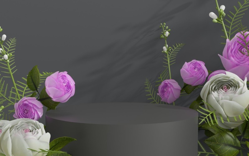 Circular podium stage for the product show with flowers Product Mockup