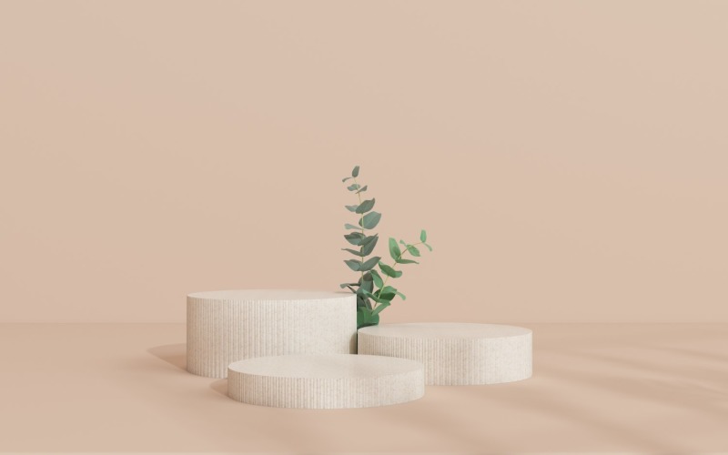 Circular shape podium with eucalyptus leaves and shadows Product Mockup