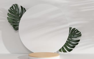 Presentation podium with Monstera Leaves and circle backdrop