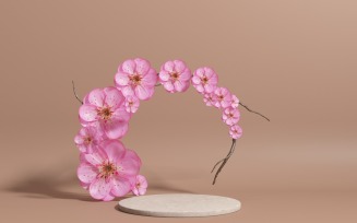 Product Display Sakura Blossom on podium Brown Background