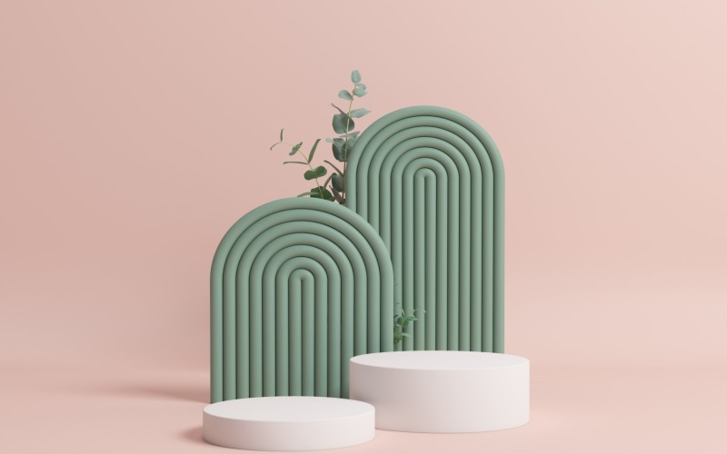 Product Podium with abstract green geometric shapes Product Mockup
