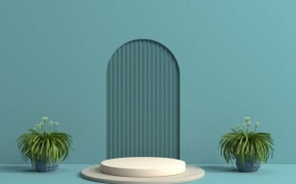 Product podium with arch Backdrop & Tropical potted plants