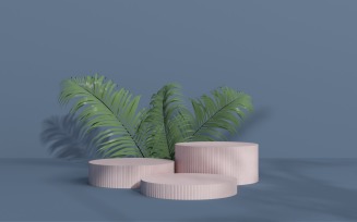 Product podium with palm leaves for product presentation