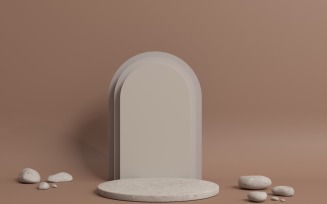 Product Podium with stones and geometric arch scene backdrop