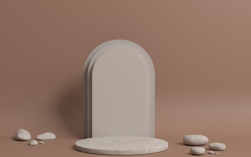 Product Podium with stones and geometric arch scene backdrop Product Mockup