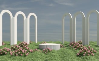 Product Presentation Podium with grass field and arches