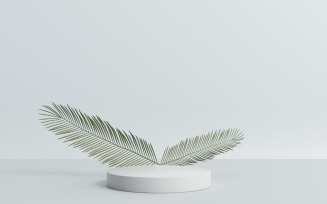 Realistic cylinder podium with palm leaves background