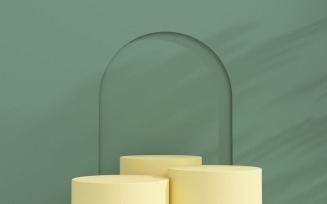 Realistic Yellow podium in arch window for product display