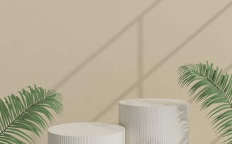 Two Product podium scene minimal studio with palm leaves