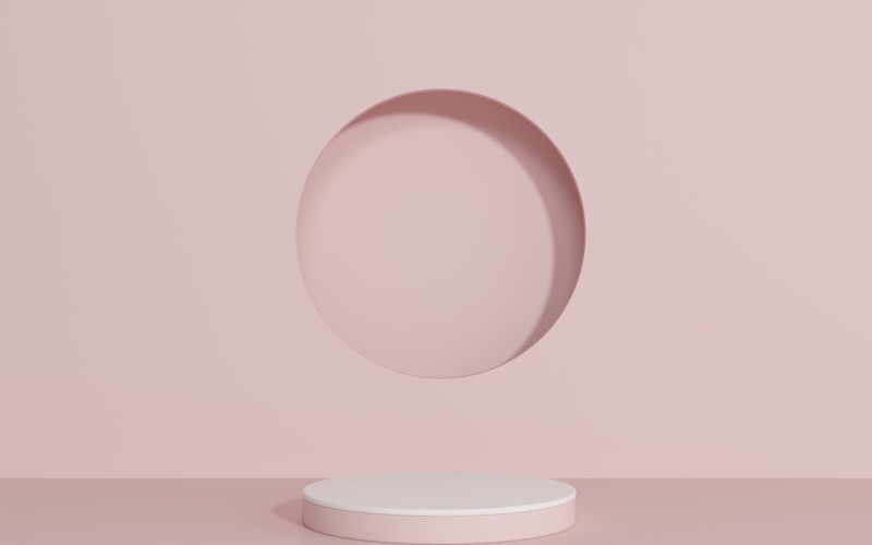 white and pink podium with round circle window background Product Mockup
