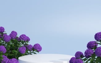 White podium with Hydrangea Flowers for product presentation