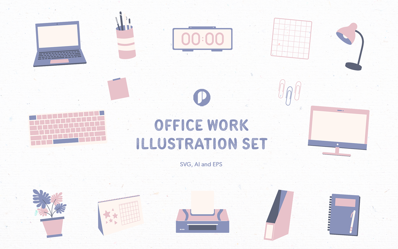 Calm and cute office work illustration set
