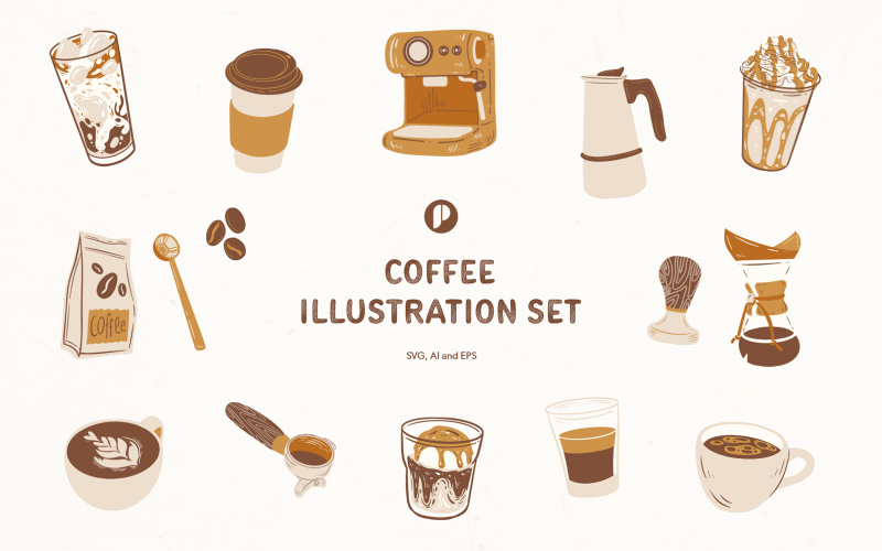 Calm and chill coffee illustration set Illustration