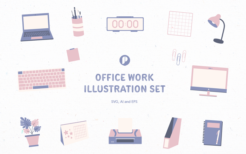 Calm and cute office work illustration set Illustration