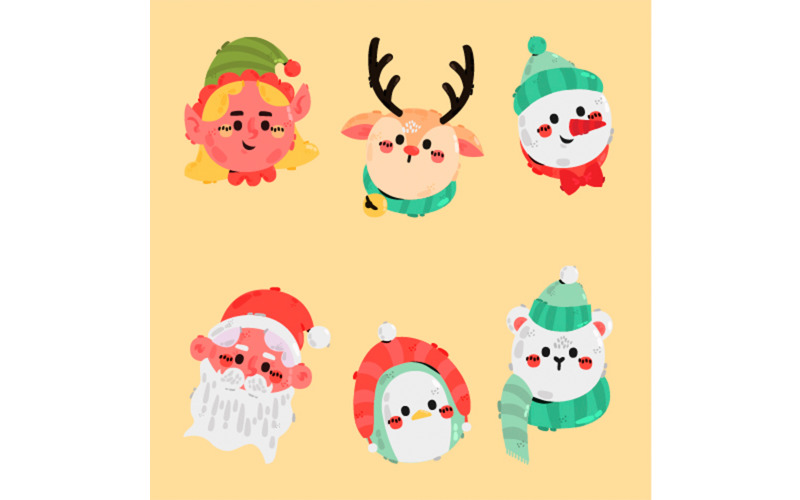 Hand Drawn Christmas Characters Collection Illustration