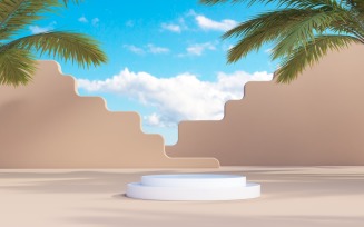 Podium blue sky with tropical trees & brown background