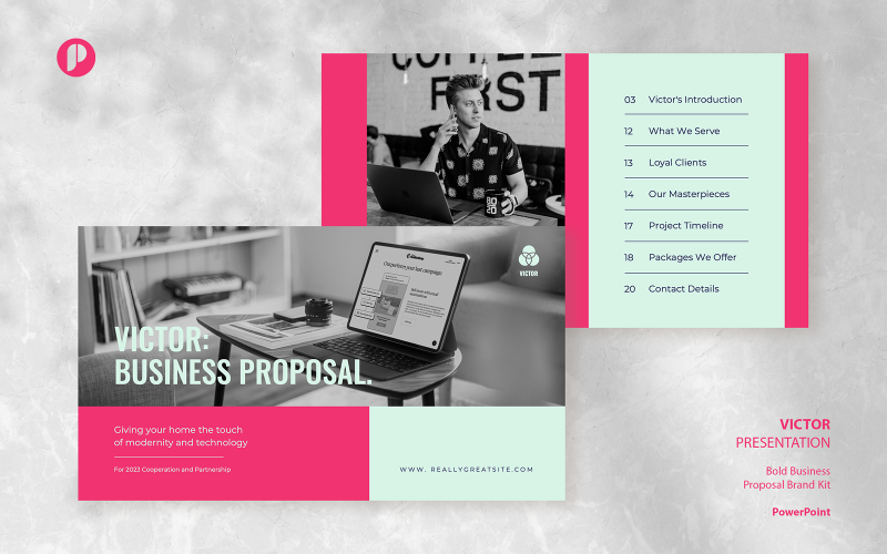 Victor – shocking pink bold business proposal presentation PowerPoint Template