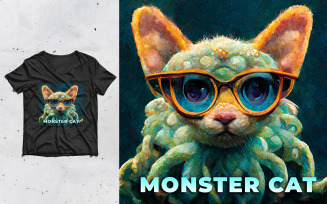 Cat with Glasses T-shirt Design PSD Template